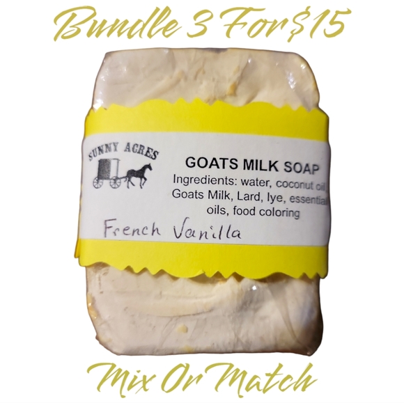 Amish Goat's Milk French Vanilla Bar Soap Hand Crafted Sunny Acres - Picture 1 of 4